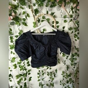 Zara Black Puff Sleeve Crop Blouse